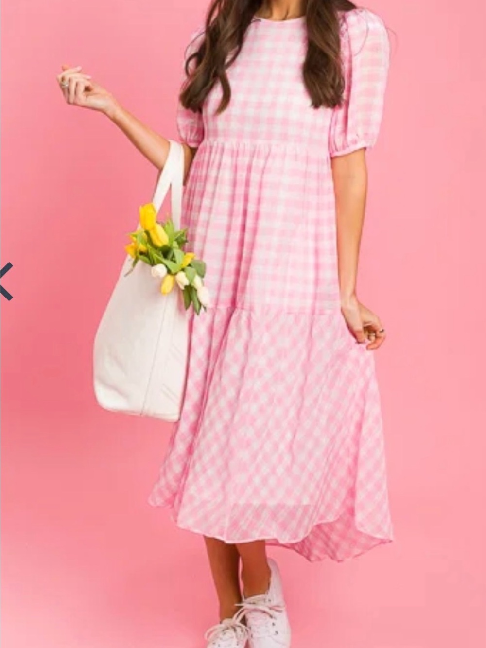 "English Factory" Pink Gingham Midi Dress Sz M Oversized